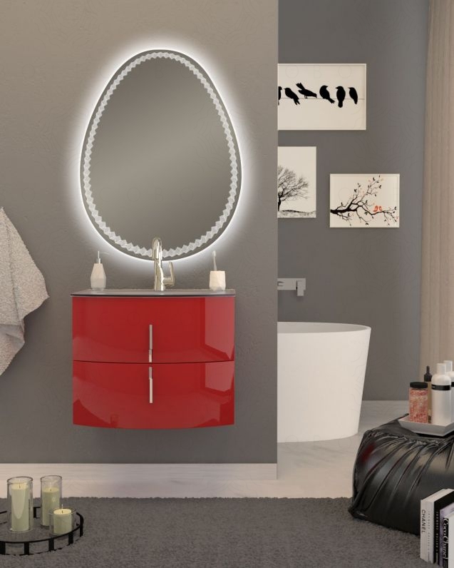 Mobile bagno sospeso Jane, curvo, cm.69 con specchio led Mobile bagno sospeso Jane, curvo, cm.69 con specchio led