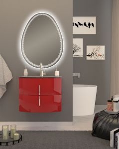 Mobile bagno sospeso Jane, curvo, cm.69 con specchio led