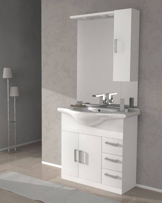 Mobile bagno a terra Eva bianco lucido, cm.85 Mobile bagno a terra Eva bianco lucido, cm.85