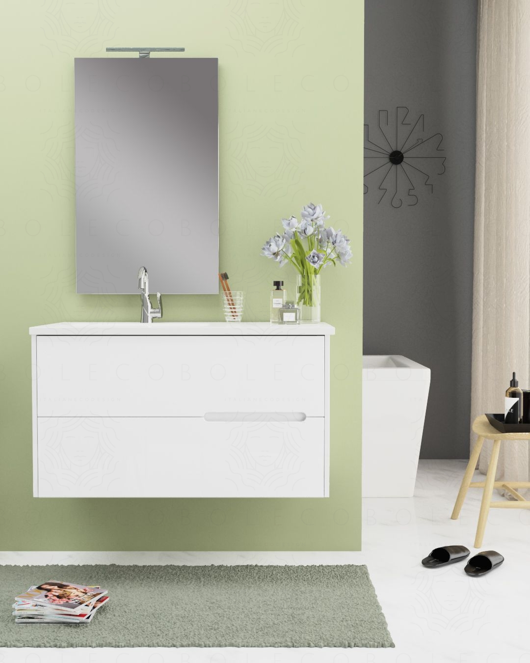 Mobile bagno sospeso Eos bianco opaco, cm.100 completo di Mobile bagno sospeso Eos bianco opaco, cm.100 completo di