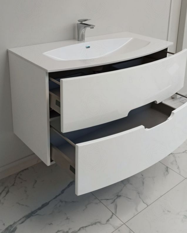 Mobile bagno sospeso Lady, curvo, cm.100 con specchio led Mobile bagno sospeso Lady, curvo, cm.100 con specchio led