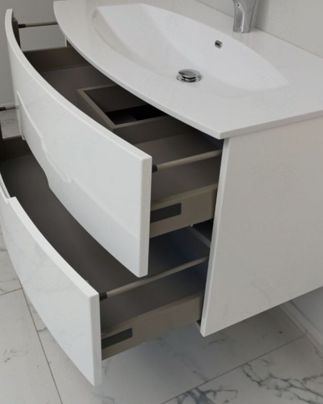 Mobile bagno sospeso Lady, curvo, cm.100 con specchio led Mobile bagno sospeso Lady, curvo, cm.100 con specchio led