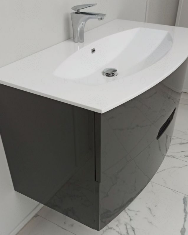 Mobile bagno sospeso Lady, curvo, cm.100 con specchio led Mobile bagno sospeso Lady, curvo, cm.100 con specchio led