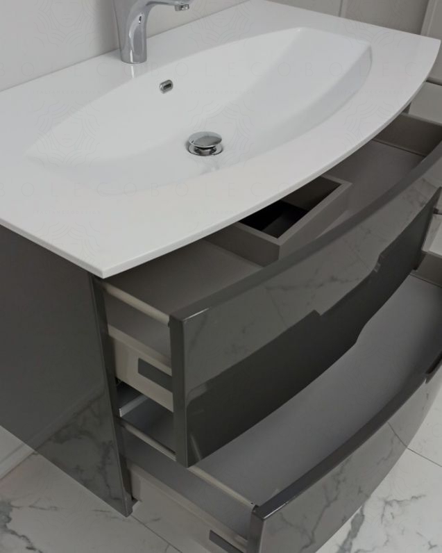 Mobile bagno sospeso Lady, curvo, cm.100 con specchio led Mobile bagno sospeso Lady, curvo, cm.100 con specchio led