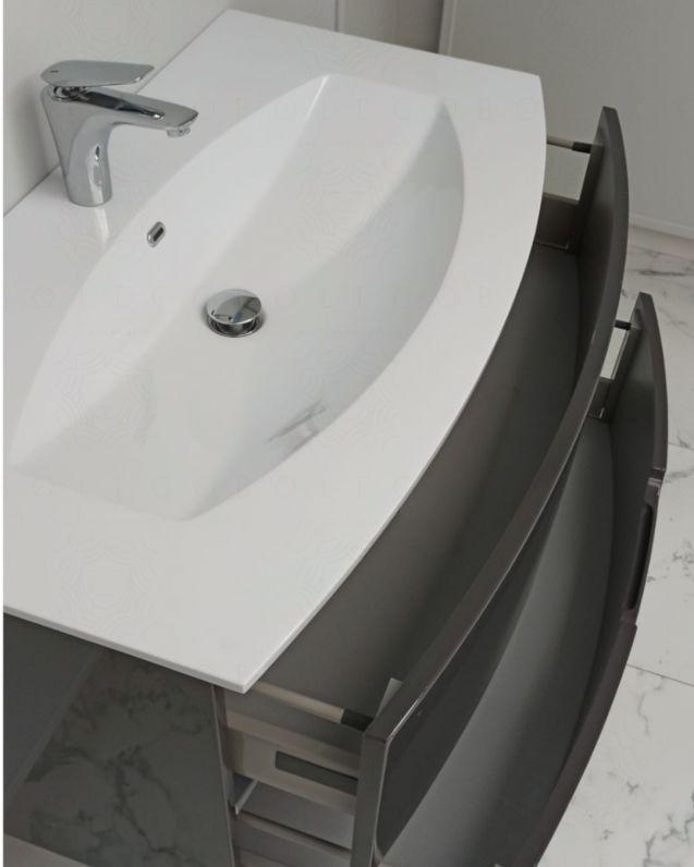 Mobile bagno sospeso Lady, curvo, cm.100 con specchio led Mobile bagno sospeso Lady, curvo, cm.100 con specchio led
