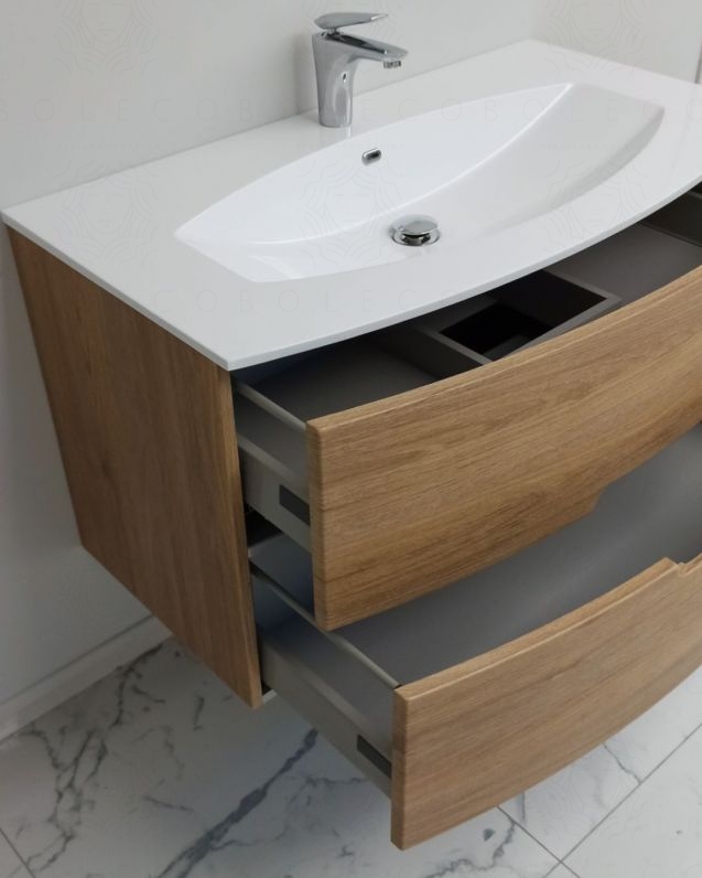 Mobile bagno sospeso Lady, curvo, cm.100 con specchio led Mobile bagno sospeso Lady, curvo, cm.100 con specchio led