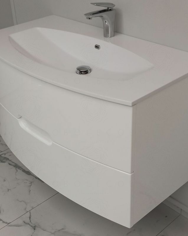 Mobile bagno sospeso Lady, curvo, cm.100 con specchio led Mobile bagno sospeso Lady, curvo, cm.100 con specchio led