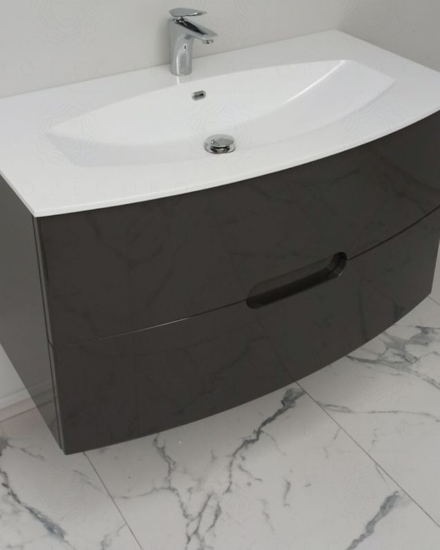 Mobile bagno sospeso Lady, curvo, cm.100 con specchio led Mobile bagno sospeso Lady, curvo, cm.100 con specchio led