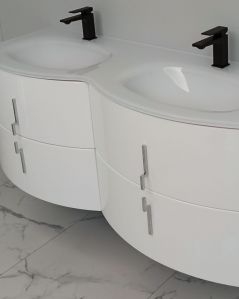 Mobile bagno sospeso Jane, curvo, cm.138 con specchio led
