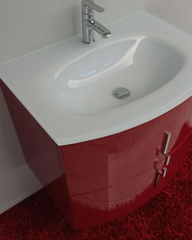 Mobile bagno sospeso Jane, curvo, cm.69 con specchio led