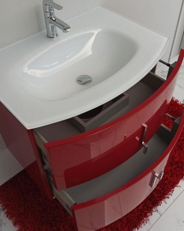Mobile bagno sospeso Jane, curvo, cm.69 con specchio led Mobile bagno sospeso Jane, curvo, cm.69 con specchio led