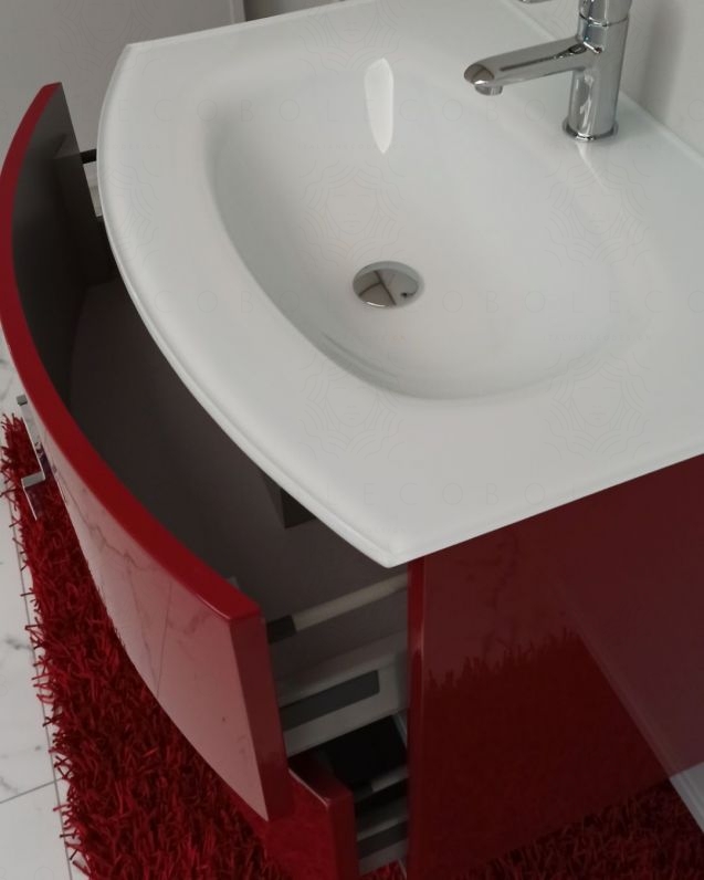 Mobile bagno sospeso Jane, curvo, cm.69 con specchio led Mobile bagno sospeso Jane, curvo, cm.69 con specchio led