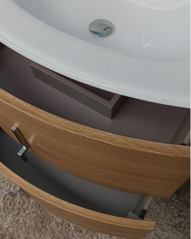 Mobile bagno sospeso Jane, curvo, cm.69 con specchio led