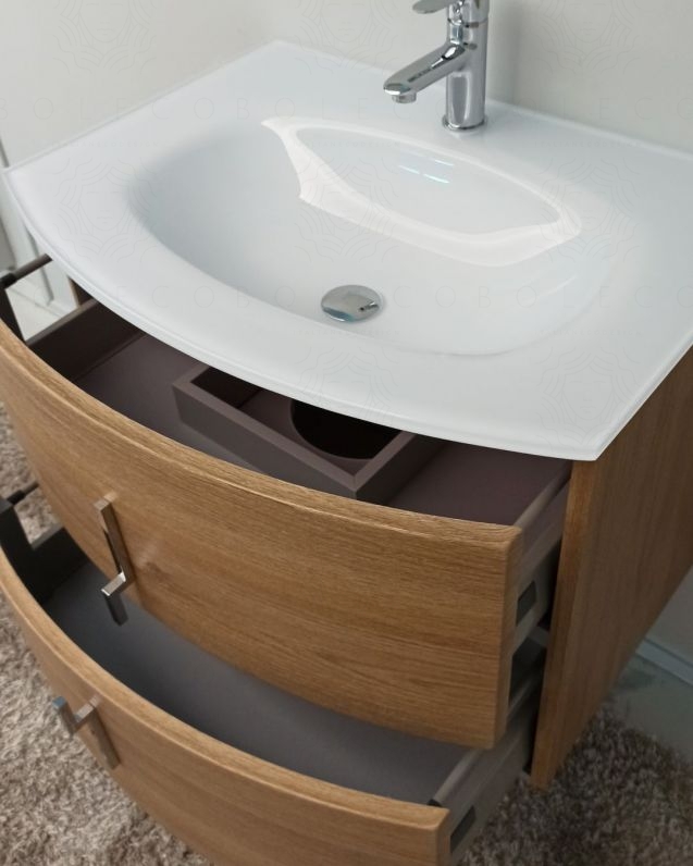 Mobile bagno sospeso Jane, curvo, cm.69 con specchio led