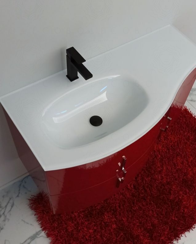 Mobile bagno sospeso Jane, curvo, cm.104 con specchio led