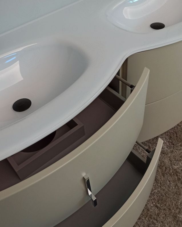 Mobile bagno sospeso Jane, curvo, cm.138 con specchio led Mobile bagno sospeso Jane, curvo, cm.138 con specchio led