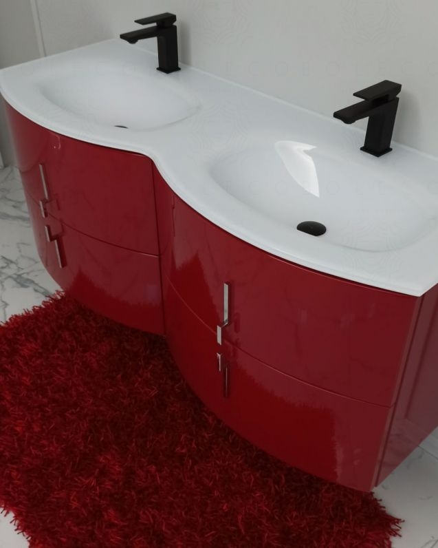 Mobile bagno sospeso Jane, curvo, cm.138 con specchio led