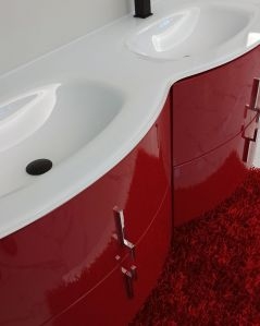 Mobile bagno sospeso Jane, curvo, cm.138 con specchio led