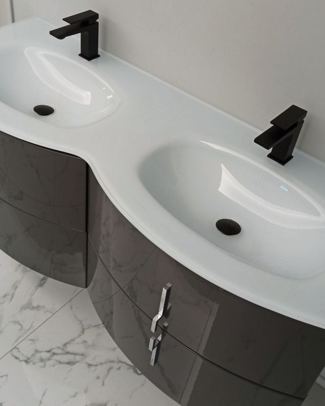Mobile bagno sospeso Jane, curvo, cm.138 con specchio led Mobile bagno sospeso Jane, curvo, cm.138 con specchio led