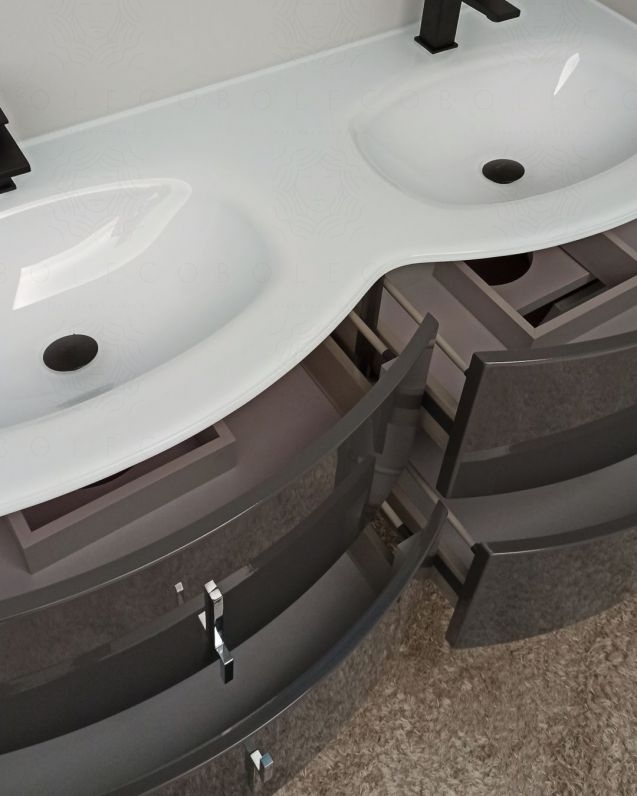 Mobile bagno sospeso Jane, curvo, cm.138 con specchio led Mobile bagno sospeso Jane, curvo, cm.138 con specchio led