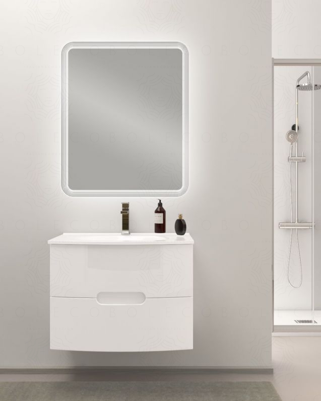 Mobile bagno sospeso Lady, curvo, bianco lucido con lavabo in