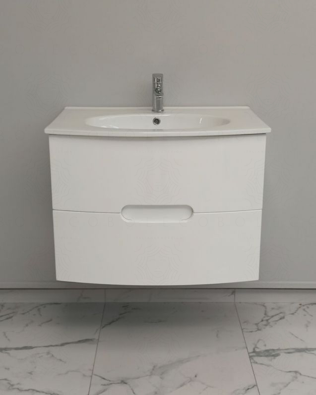 Mobile bagno sospeso Lady, curvo, bianco lucido con lavabo in