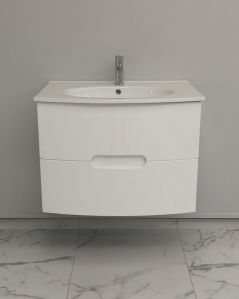Mobile bagno sospeso Lady, curvo, bianco lucido con lavabo in