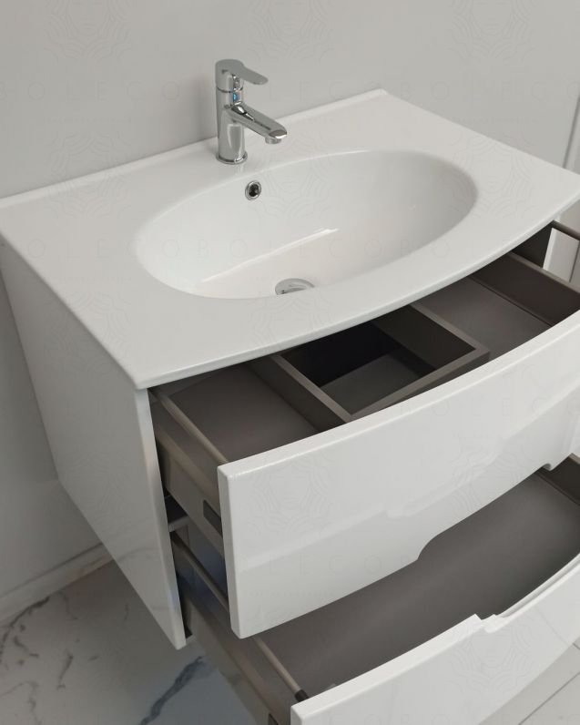 Mobile bagno sospeso Lady, curvo, bianco lucido con lavabo in