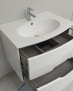 Mobile bagno sospeso Lady, curvo, bianco lucido con lavabo in