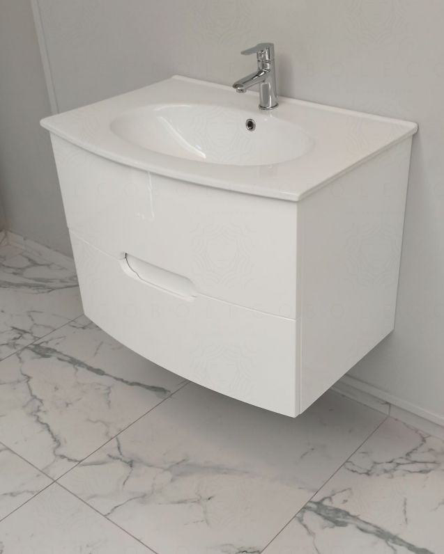 Mobile bagno sospeso Lady, curvo, bianco lucido con lavabo in