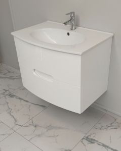 Mobile bagno sospeso Lady, curvo, bianco lucido con lavabo in