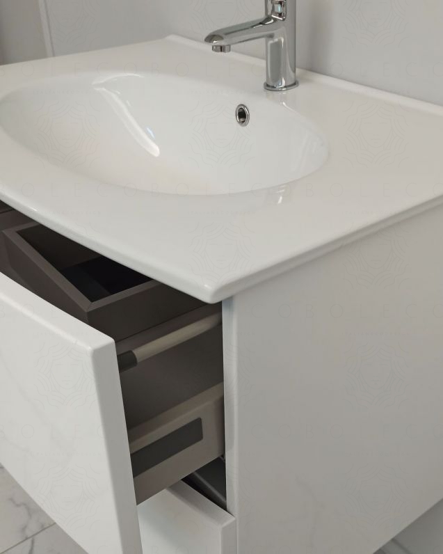 Mobile bagno sospeso Lady, curvo, bianco lucido con lavabo in