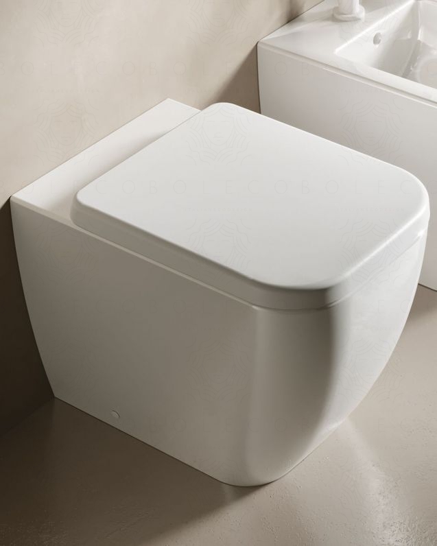 Vaso filomuro in ceramica Bianca, copriwater soft-close Vaso filomuro in ceramica Bianca, copriwater soft-close