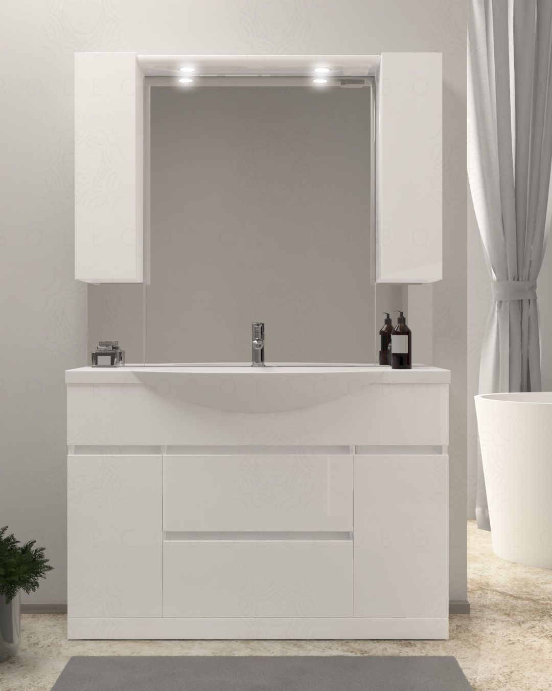 Mobile bagno a terra Silvia, cm.120, completo di specchio e Mobile bagno a terra Silvia, cm.120, completo di specchio e