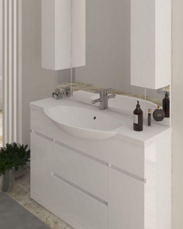 Mobile bagno a terra Silvia, cm.120, completo di specchio e Mobile bagno a terra Silvia, cm.120, completo di specchio e