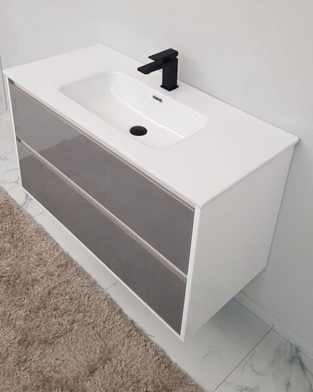 Mobile bagno sospeso Alaska con frontali in vetro, cm.100 e Mobile bagno sospeso Alaska con frontali in vetro, cm.100 e