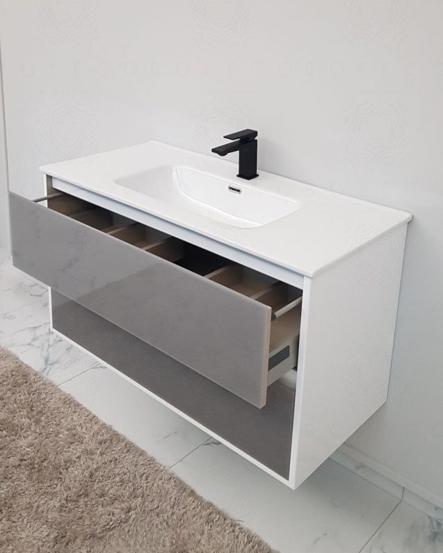 Mobile bagno sospeso Alaska con frontali in vetro, cm.100 e Mobile bagno sospeso Alaska con frontali in vetro, cm.100 e