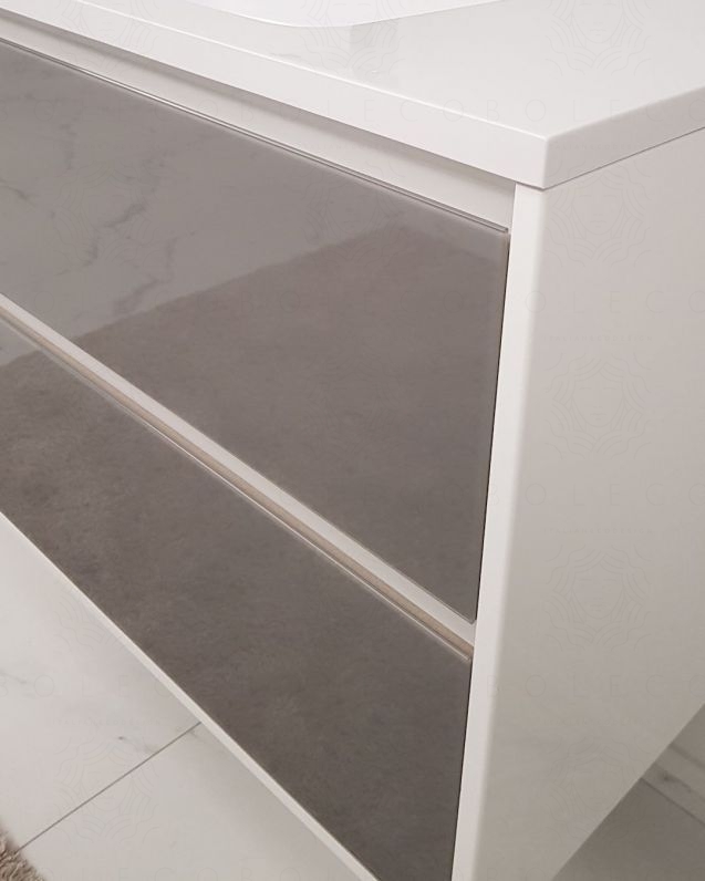 Mobile bagno sospeso Alaska con frontali in vetro, cm.120 e Mobile bagno sospeso Alaska con frontali in vetro, cm.120 e