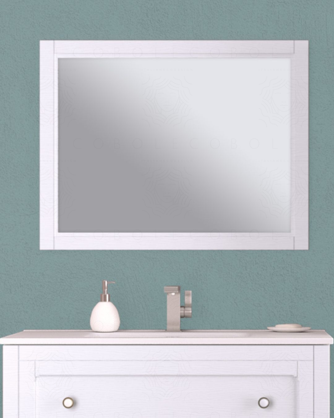 Specchio rettangolare con cornice larice bianco, cm. 90X70