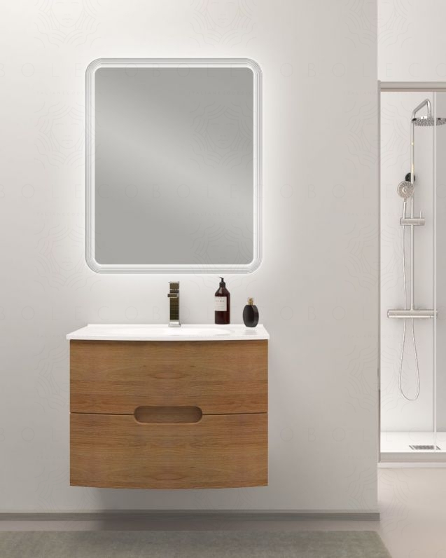 Mobile bagno sospeso Lady, curvo, con lavabo in ceramica, cm.74