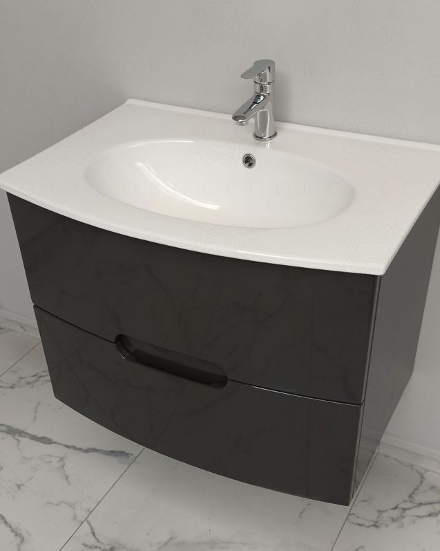 Mobile bagno sospeso Lady, curvo, con lavabo in ceramica, cm.74 Mobile bagno sospeso Lady, curvo, con lavabo in ceramica, cm.74
