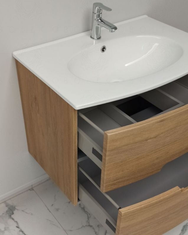 Mobile bagno sospeso Lady, curvo, con lavabo in ceramica, cm.74 Mobile bagno sospeso Lady, curvo, con lavabo in ceramica, cm.74