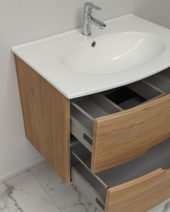 Mobile bagno sospeso Lady, curvo, con lavabo in ceramica, cm.74