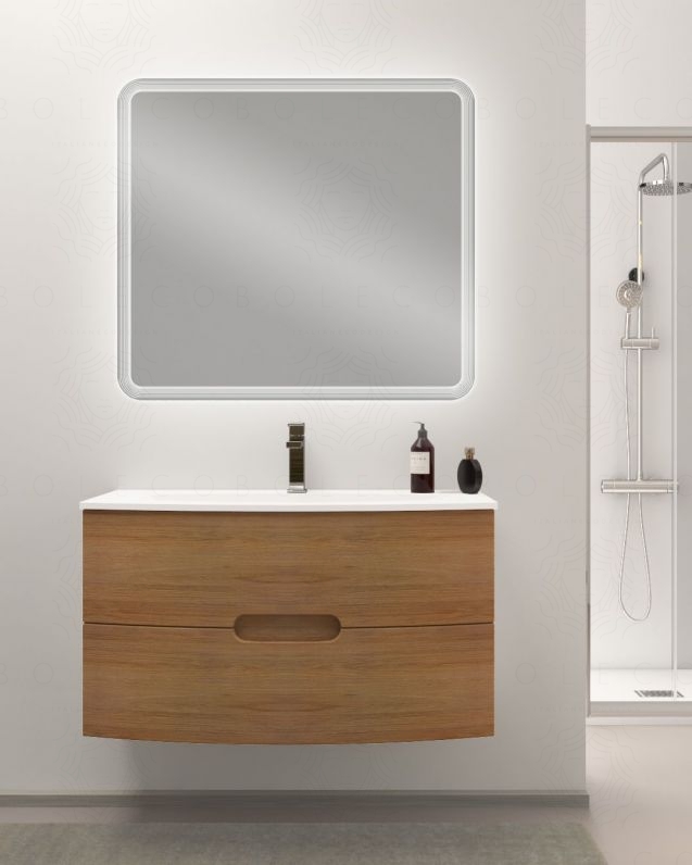 Mobile bagno sospeso Lady, curvo, con lavabo in ceramica, cm.100 Mobile bagno sospeso Lady, curvo, con lavabo in ceramica, cm.100
