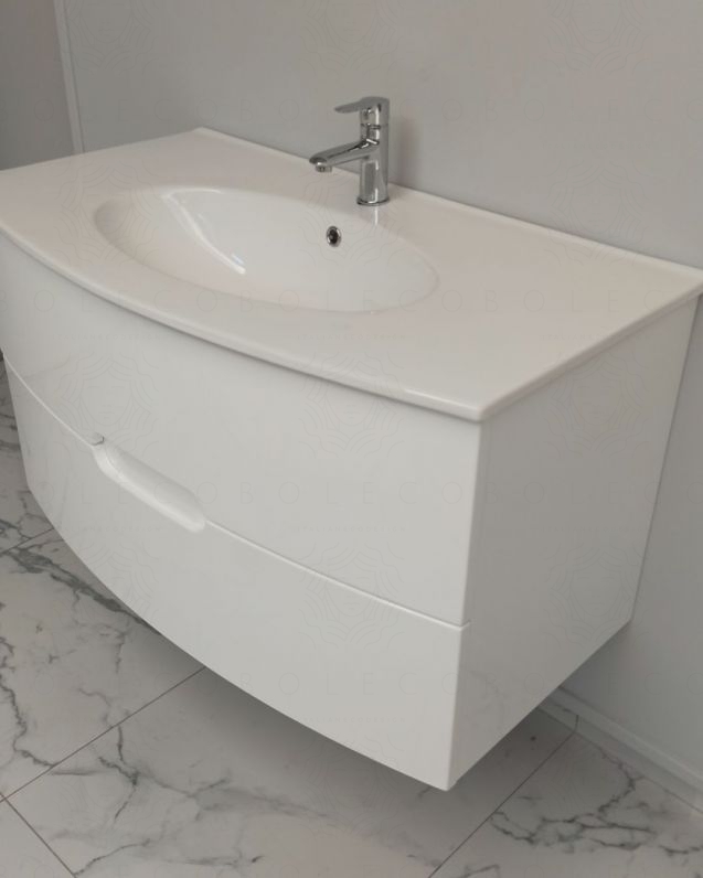 Mobile bagno sospeso Lady, curvo, con lavabo in ceramica, cm.100 Mobile bagno sospeso Lady, curvo, con lavabo in ceramica, cm.100