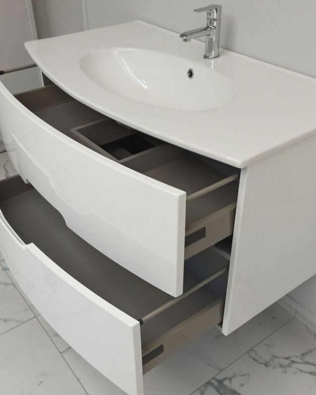 Mobile bagno sospeso Lady, curvo, con lavabo in ceramica, cm.100 Mobile bagno sospeso Lady, curvo, con lavabo in ceramica, cm.100