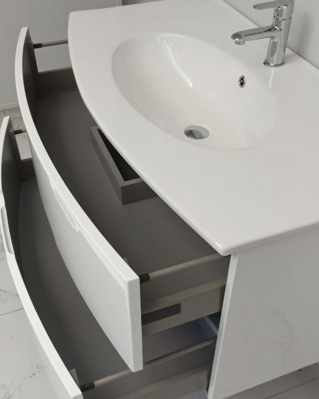 Mobile bagno sospeso Lady, curvo, con lavabo in ceramica, cm.100 Mobile bagno sospeso Lady, curvo, con lavabo in ceramica, cm.100