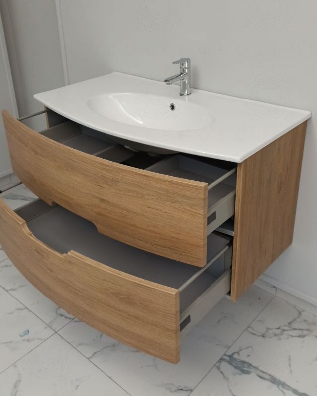 Mobile bagno sospeso Lady, curvo, con lavabo in ceramica, cm.100 Mobile bagno sospeso Lady, curvo, con lavabo in ceramica, cm.100