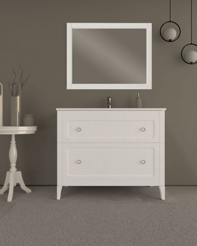 Mobile bagno Carlotta larice bianco con piedi, cm. 100 completo Mobile bagno Carlotta larice bianco con piedi, cm. 100 completo