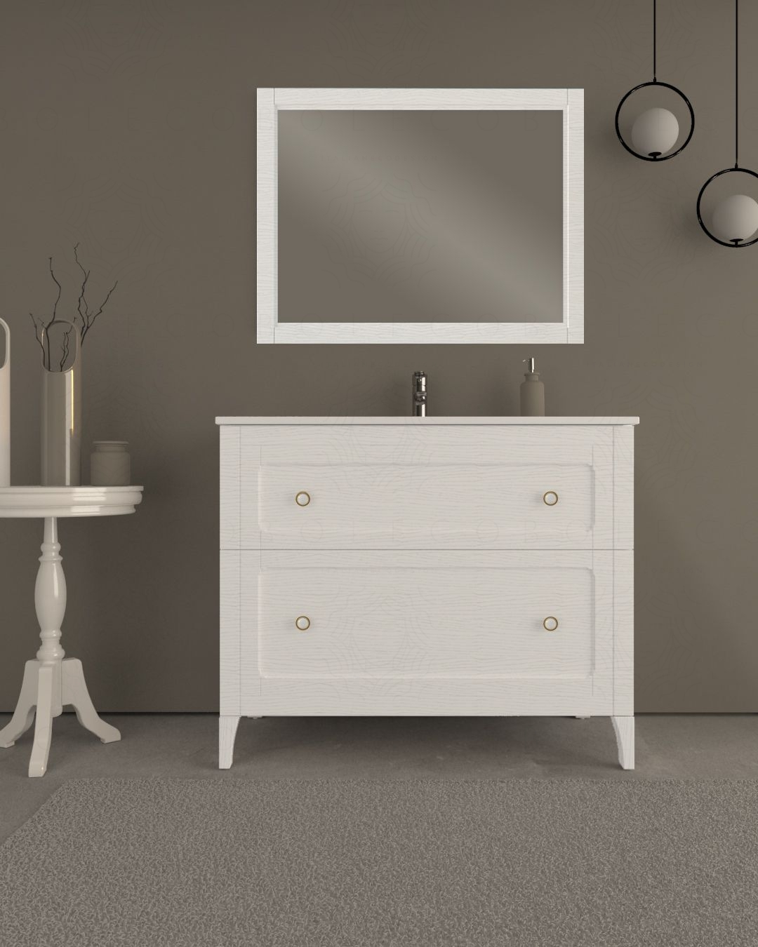Mobile bagno Carlotta larice bianco con piedi, cm. 100 completo Mobile bagno Carlotta larice bianco con piedi, cm. 100 completo